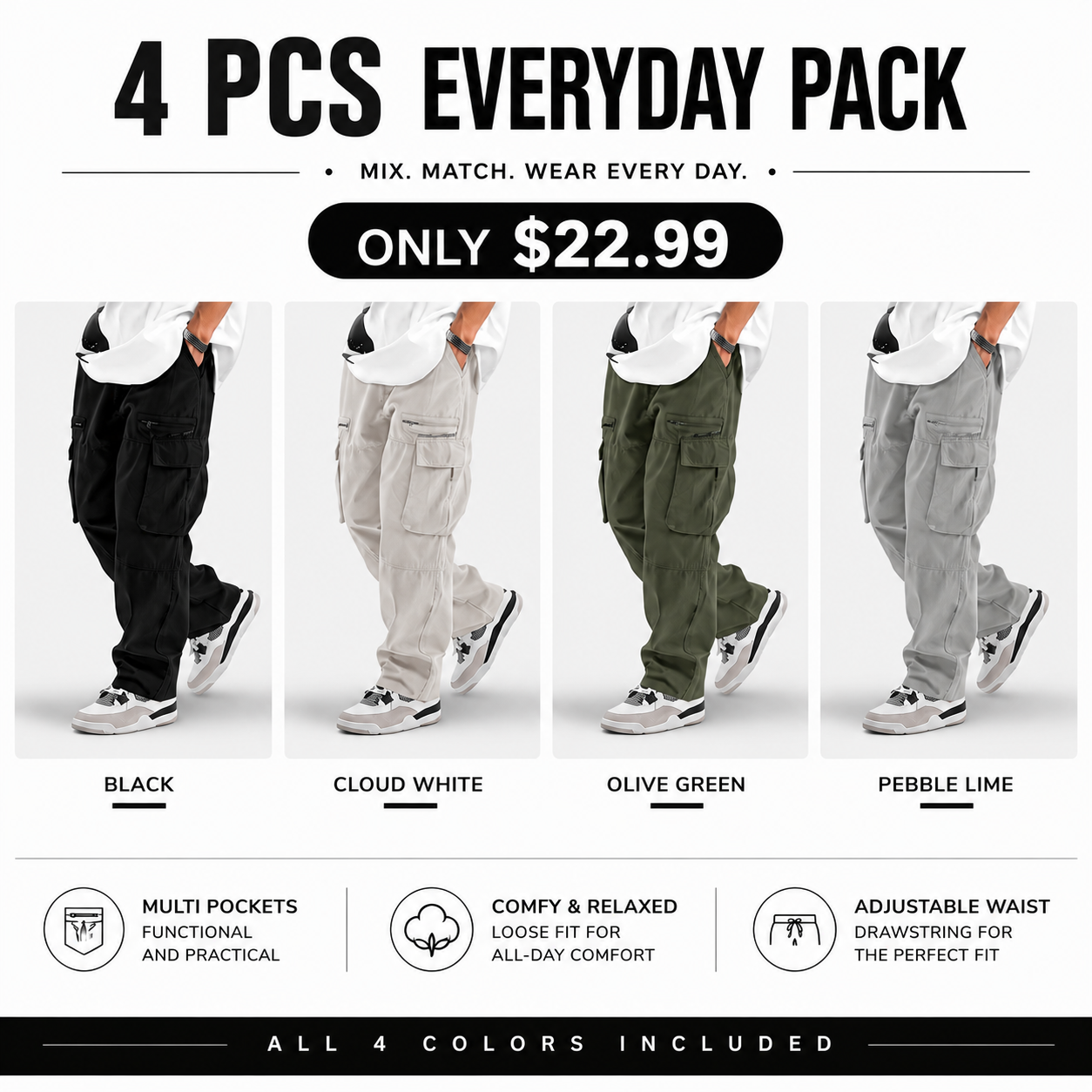 Loose Fit Drawstring Cargo Pants with Zipper Pockets – Casual Outdoor Wear