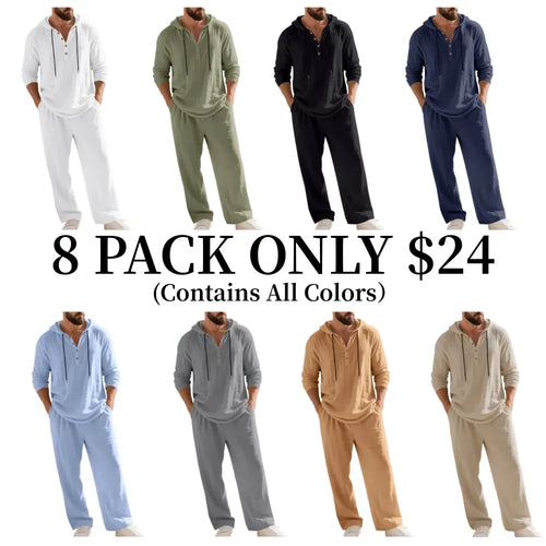 ⚡24-HOUR FLASH SALE 🔥Linen Men's Hooded Casual Loose Top & Pants 2-Piece Set