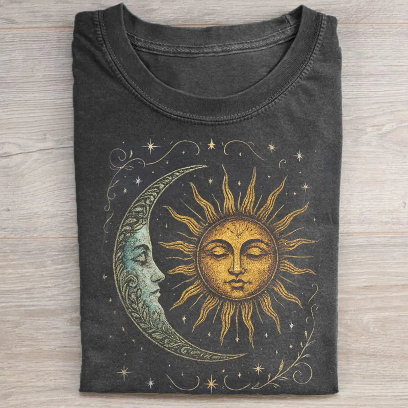 Boho Celestial Moon and Radiant Sun Spiritual Pattern T-Shirt, Mystical Shirt, Artsy Tee, Aesthetic T-Shirt, Spiritual Boho tee