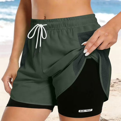 Women's 2 in 1 Running Shorts with Liner Pockets Quick Dry Athletic Workout Gym Shorts