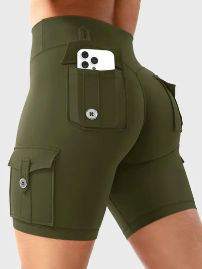 Women's Workout Biker Shorts with Cargo Pockets