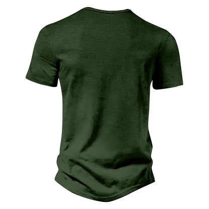 Men's Casual Vintage Loose-Fit Short-Sleeve Henley Shirt with Pocket