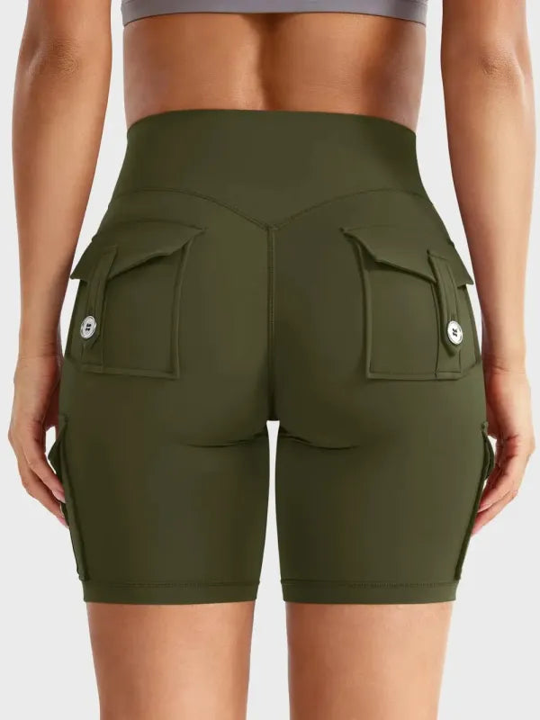 Women's Workout Biker Shorts with Cargo Pockets