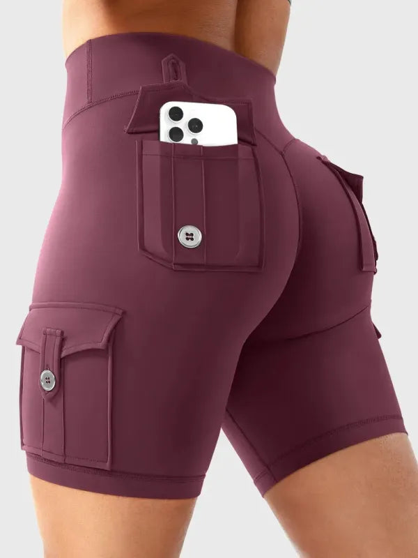 Women's Workout Biker Shorts with Cargo Pockets