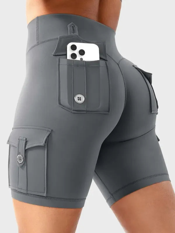 Women's Workout Biker Shorts with Cargo Pockets