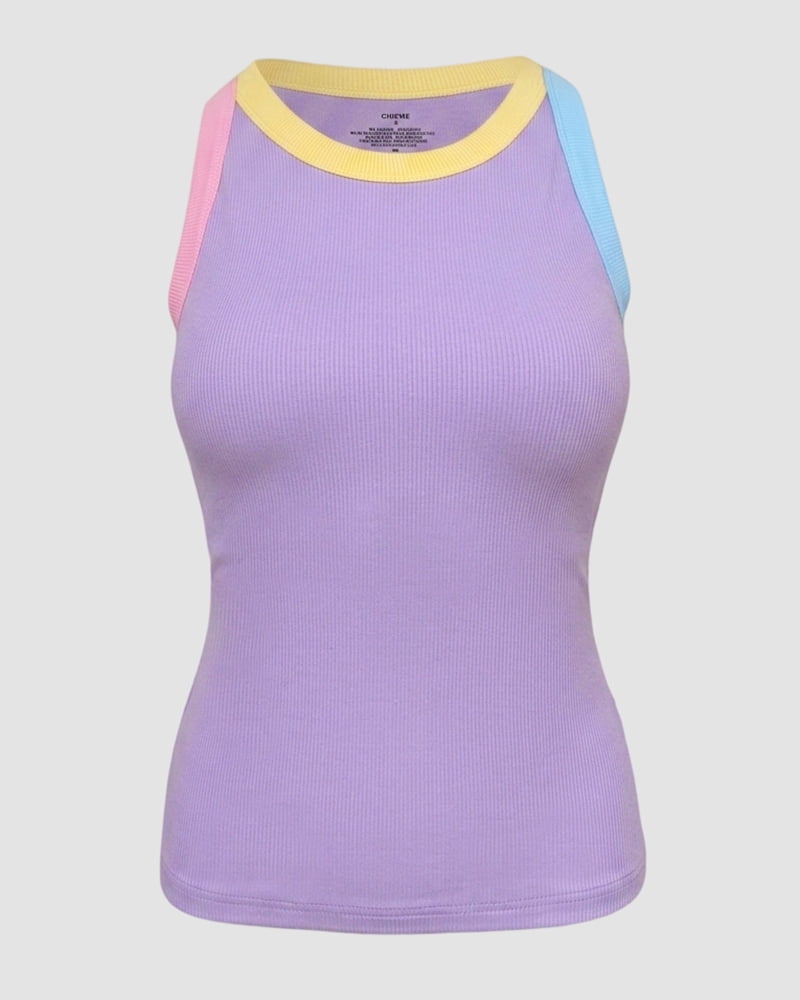 Womens Color Block Built in Bra Tank Tops Sleeveless Padded Casual Shirts Racerback Ribbed Tank Top