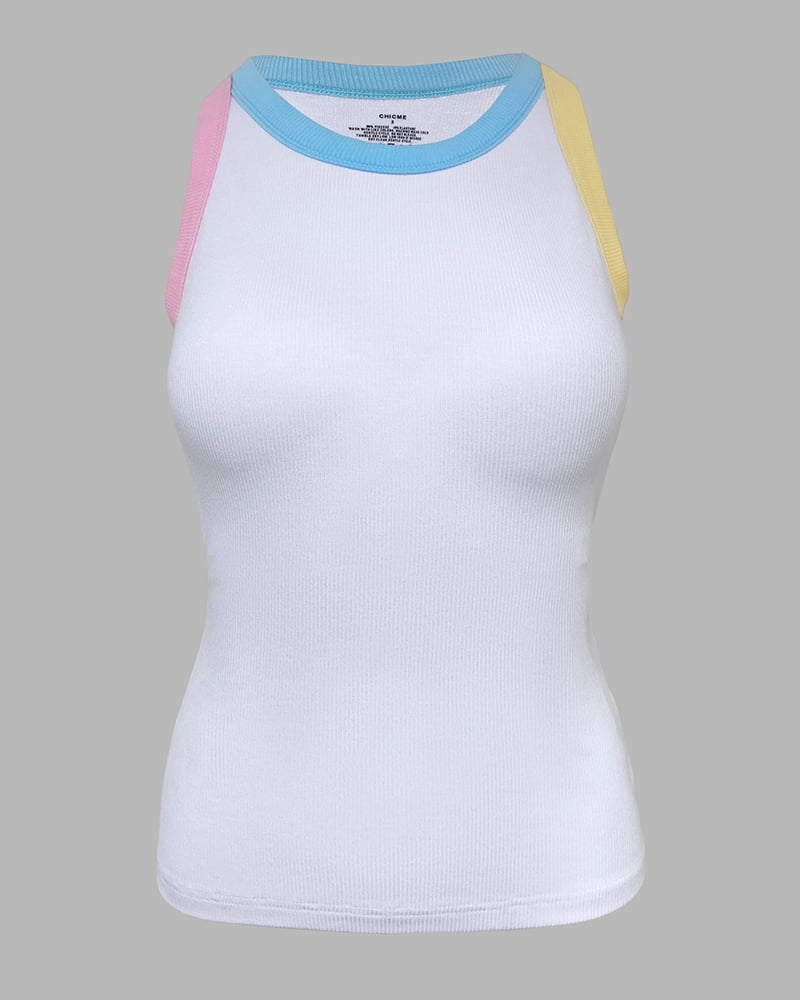 Womens Color Block Built in Bra Tank Tops Sleeveless Padded Casual Shirts Racerback Ribbed Tank Top