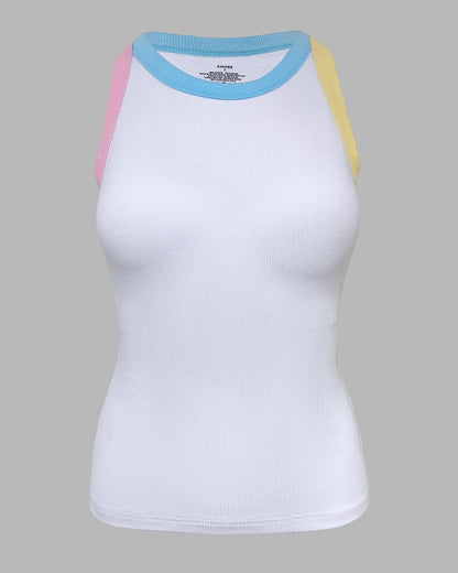 Womens Color Block Built in Bra Tank Tops Sleeveless Padded Casual Shirts Racerback Ribbed Tank Top