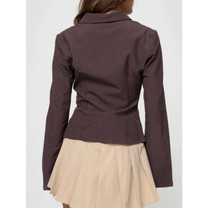 Women's V-Neck Button Front Blouse, Long Sleeve Slim-Fit Casual Shirt, Striped Pattern, Spring & Fall Fashion, Daily Wear
