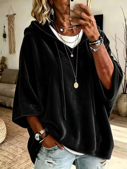 Women’s 3/4 Sleeves Minimalist Velour Hoodie Top