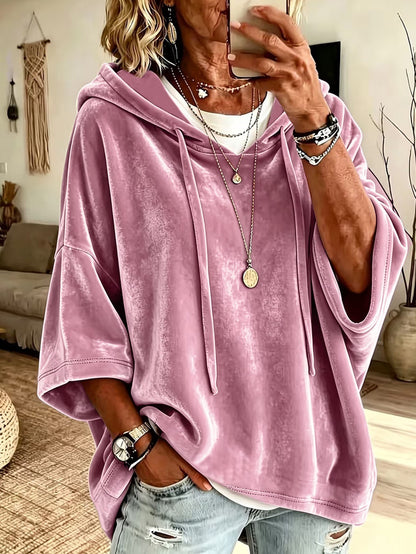 Women’s 3/4 Sleeves Minimalist Velour Hoodie Top