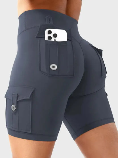 Women's Workout Biker Shorts with Cargo Pockets