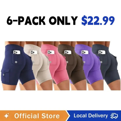 Women's Workout Biker Shorts with Cargo Pockets