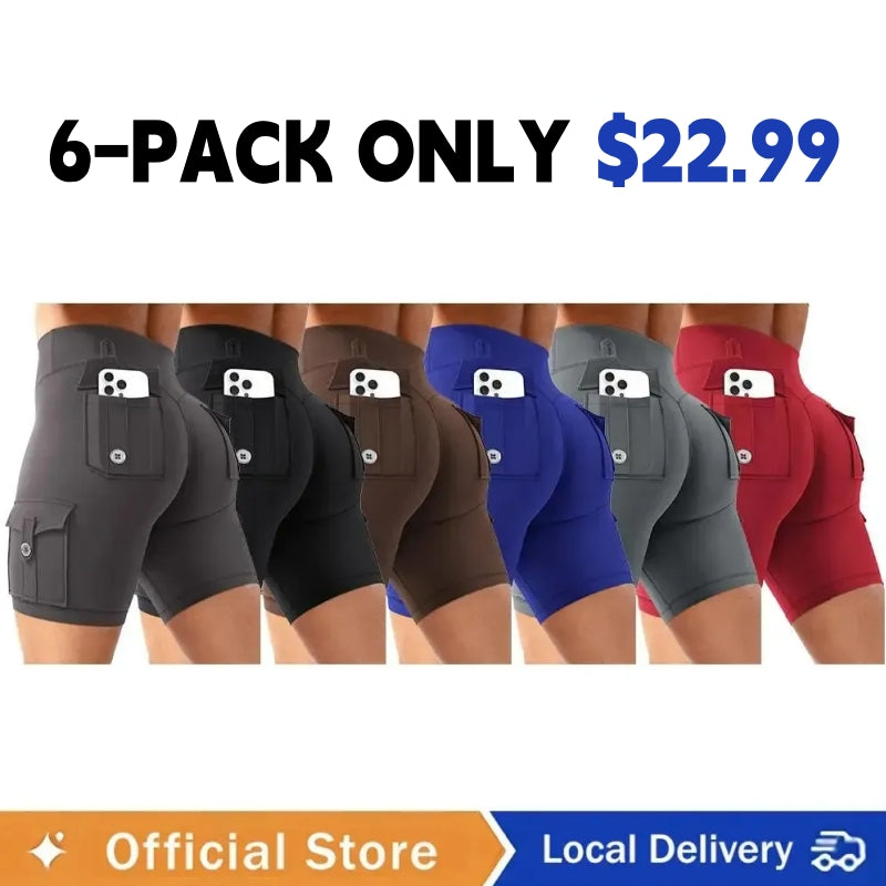 Women's Workout Biker Shorts with Cargo Pockets