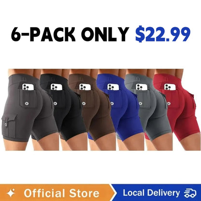 Women's Workout Biker Shorts with Cargo Pockets