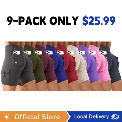 Women's Workout Biker Shorts with Cargo Pockets