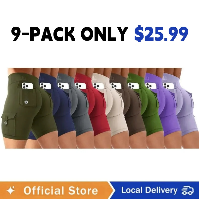 Women's Workout Biker Shorts with Cargo Pockets