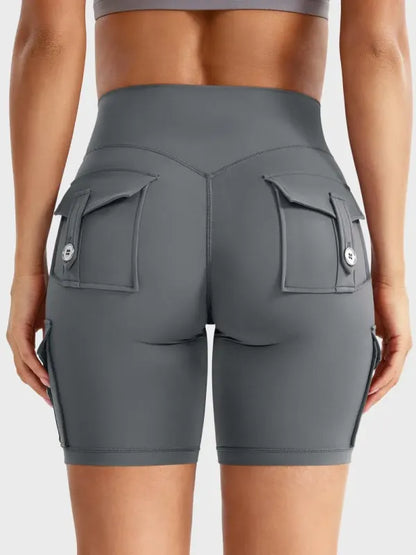 Women's Workout Biker Shorts with Cargo Pockets