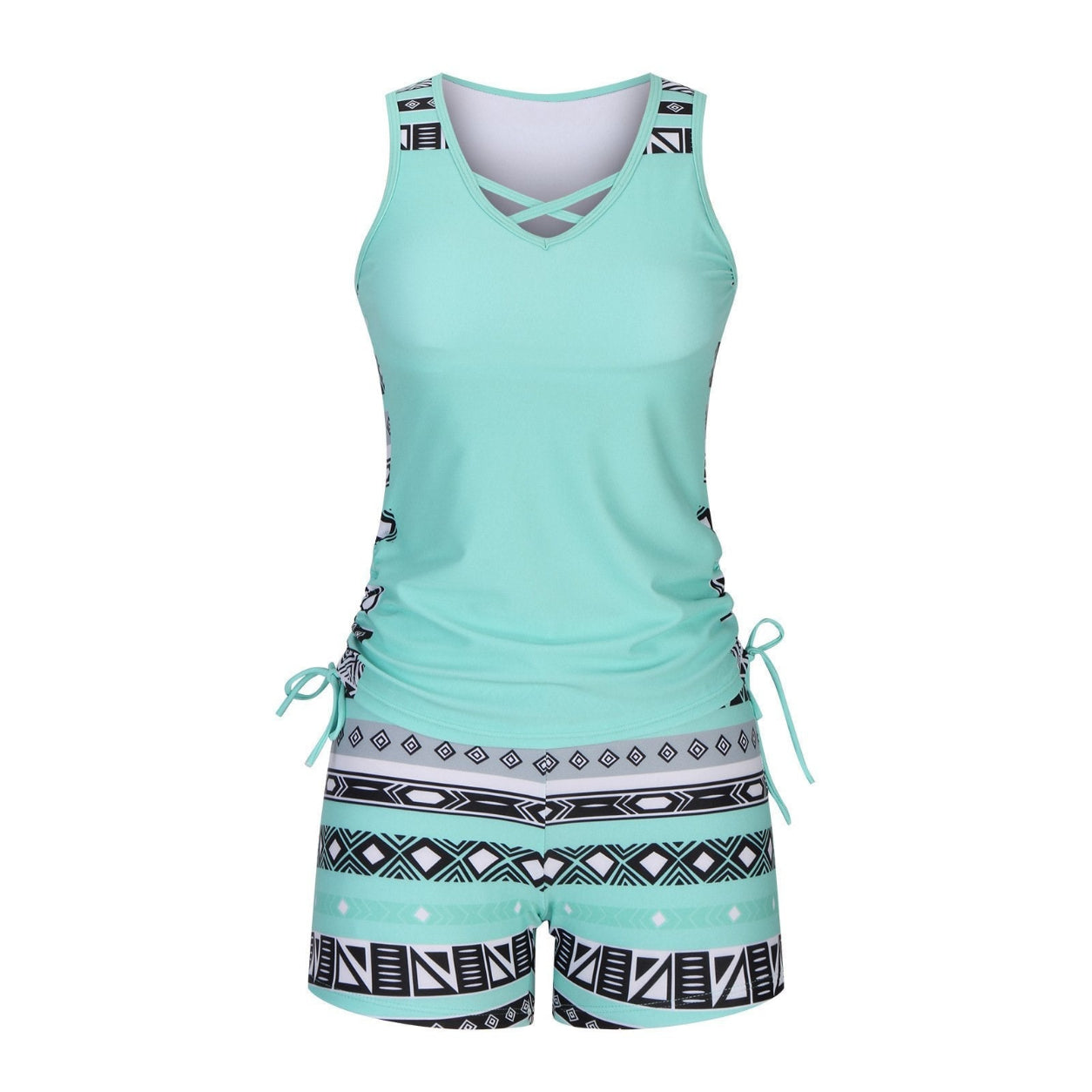 ⏰LAST DAY 90% OFF - Women's 2-Piece Tummy Control Tankini Set with Built-In Bra – Flattering Boho Swimwear with Shorts