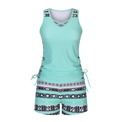 ⏰LAST DAY 90% OFF - Women's 2-Piece Tummy Control Tankini Set with Built-In Bra – Flattering Boho Swimwear with Shorts