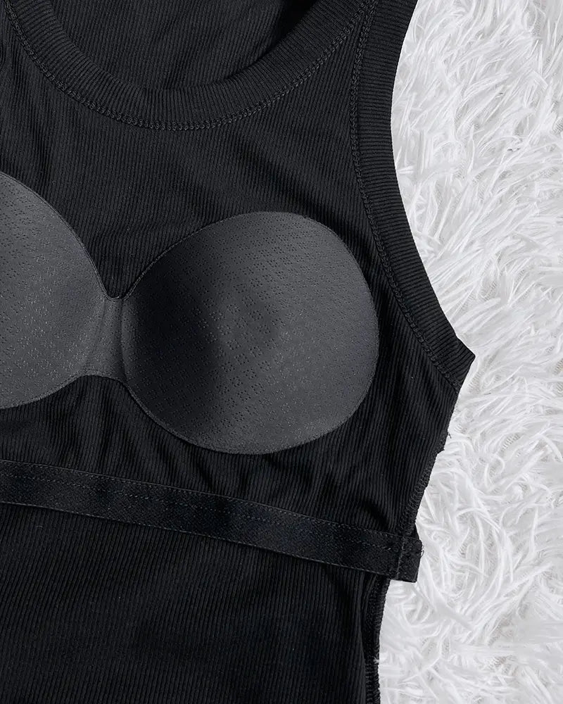 Womens Color Block Built in Bra Tank Tops Sleeveless Padded Casual Shirts Racerback Ribbed Tank Top