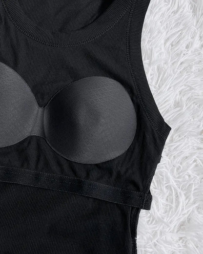 Womens Color Block Built in Bra Tank Tops Sleeveless Padded Casual Shirts Racerback Ribbed Tank Top
