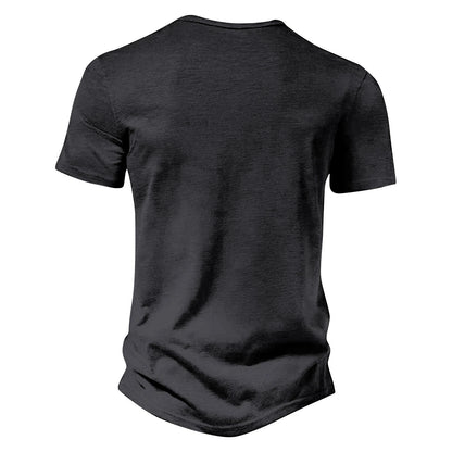 Men's Casual Vintage Loose-Fit Short-Sleeve Henley Shirt with Pocket