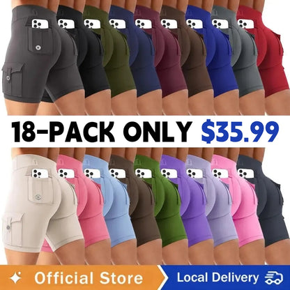 Women's Workout Biker Shorts with Cargo Pockets