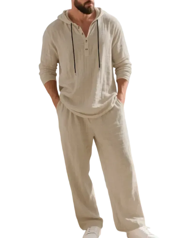 ⚡24-HOUR FLASH SALE 🔥Linen Men's Hooded Casual Loose Top & Pants 2-Piece Set