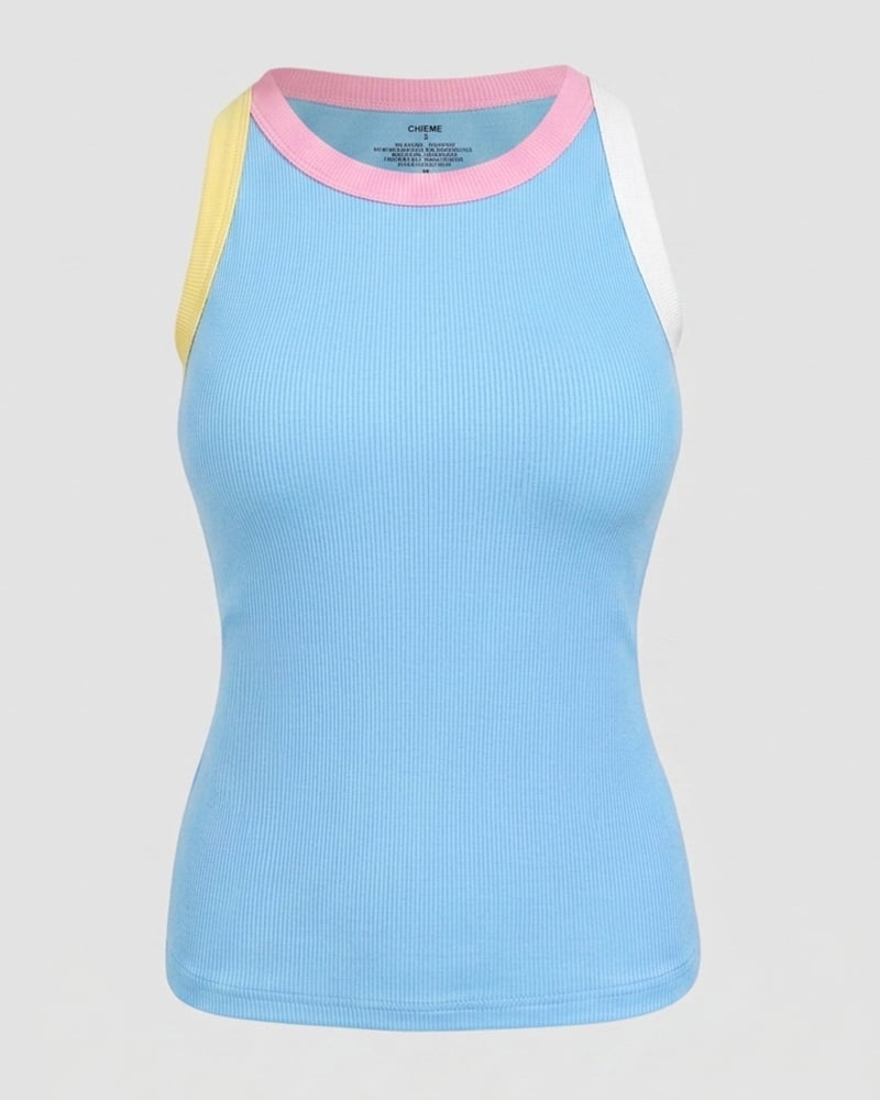 Womens Color Block Built in Bra Tank Tops Sleeveless Padded Casual Shirts Racerback Ribbed Tank Top
