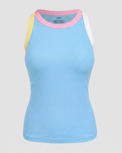 Womens Color Block Built in Bra Tank Tops Sleeveless Padded Casual Shirts Racerback Ribbed Tank Top