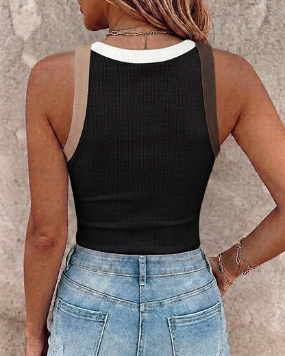 Womens Color Block Built in Bra Tank Tops Sleeveless Padded Casual Shirts Racerback Ribbed Tank Top
