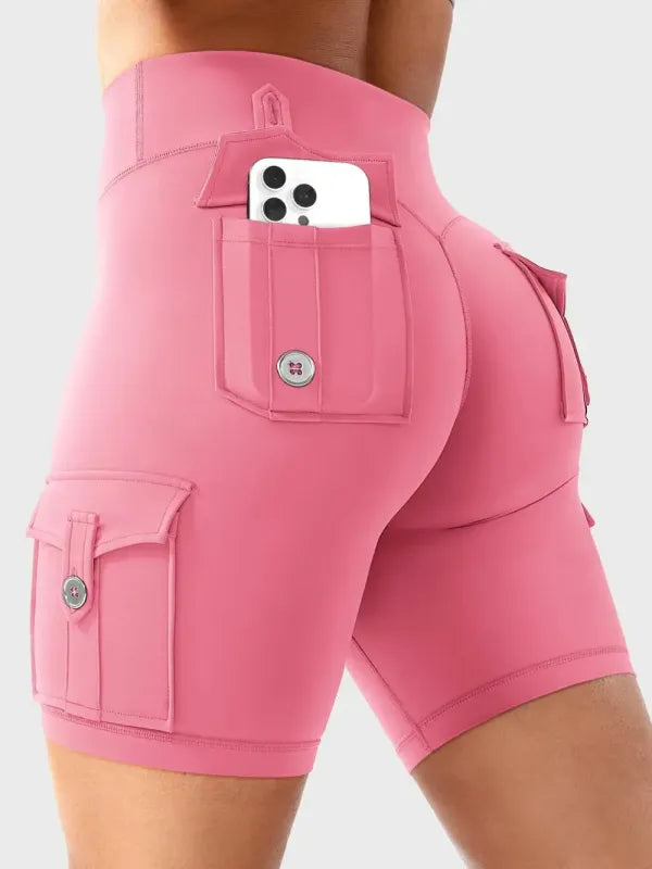 Women's Workout Biker Shorts with Cargo Pockets