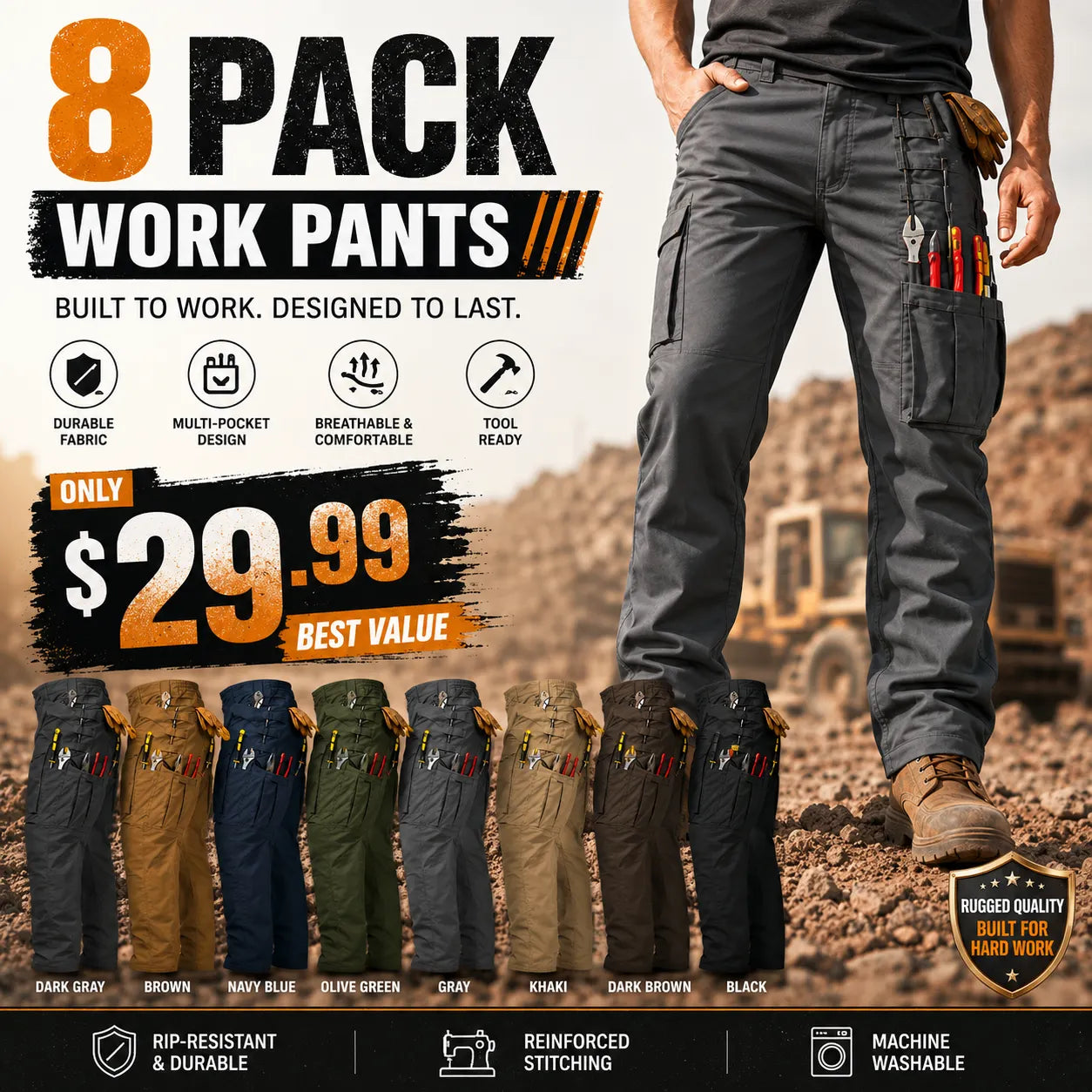 Men's Cargo Pants,Tactical Pants for Men Stretch,Durable Ripstop EDC Work Pants for Hiking
