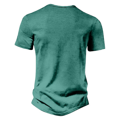 Men's Casual Vintage Loose-Fit Short-Sleeve Henley Shirt with Pocket