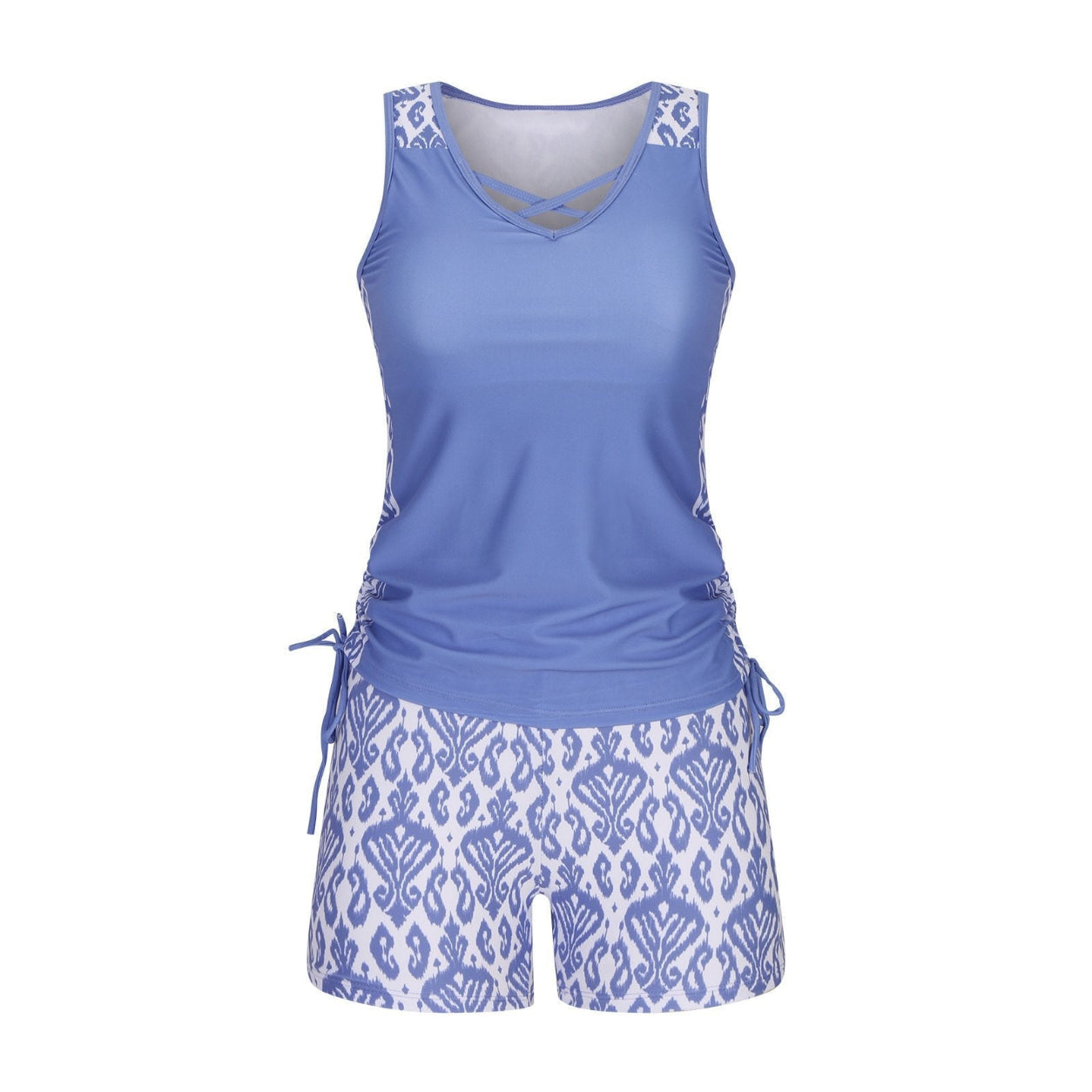 ⏰LAST DAY 90% OFF - Women's 2-Piece Tummy Control Tankini Set with Built-In Bra – Flattering Boho Swimwear with Shorts