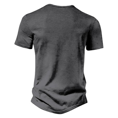 Men's Casual Vintage Loose-Fit Short-Sleeve Henley Shirt with Pocket