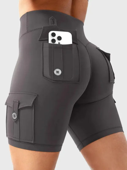 Women's Workout Biker Shorts with Cargo Pockets