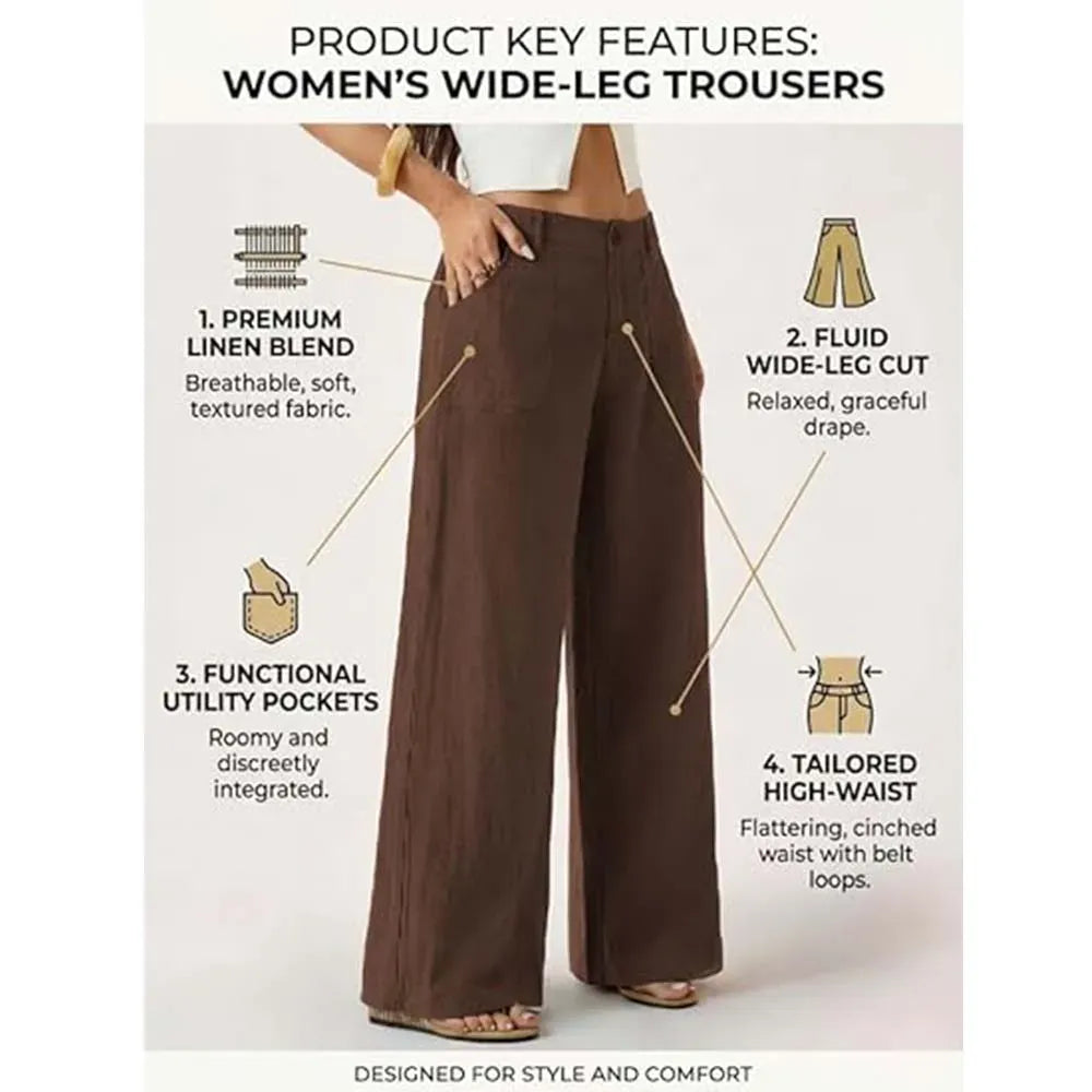 High Waist Wide Leg Beach Trousers With Pocket
