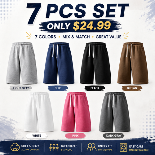 7-Pack Casual Wide Leg Sweat Shorts – Soft Drawstring Lounge Shorts for Everyday Comfort