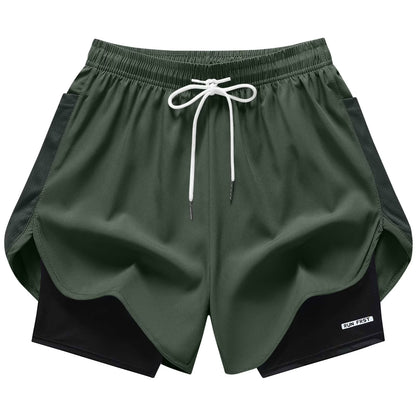 Women's 2 in 1 Running Shorts with Liner Pockets Quick Dry Athletic Workout Gym Shorts