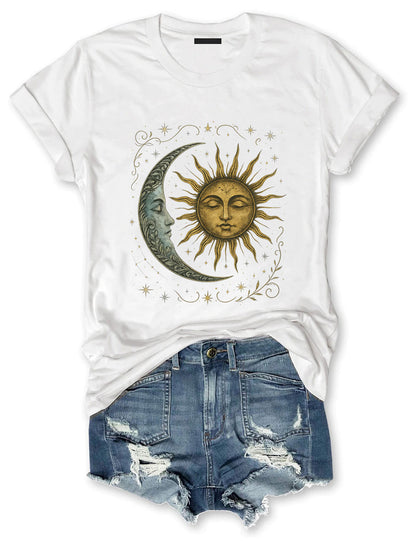 Boho Celestial Moon and Radiant Sun Spiritual Pattern T-Shirt, Mystical Shirt, Artsy Tee, Aesthetic T-Shirt, Spiritual Boho tee
