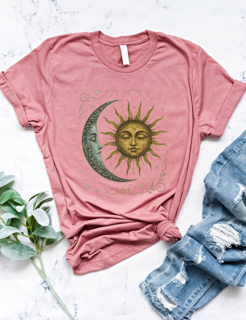 Boho Celestial Moon and Radiant Sun Spiritual Pattern T-Shirt, Mystical Shirt, Artsy Tee, Aesthetic T-Shirt, Spiritual Boho tee