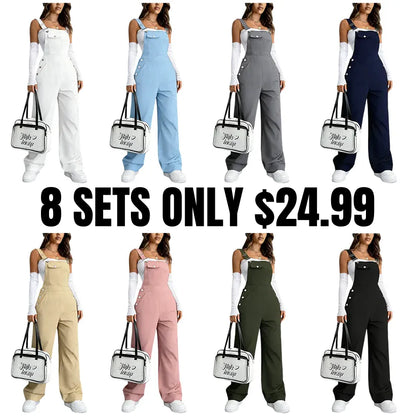 Women's solid color jumpsuit with pockets