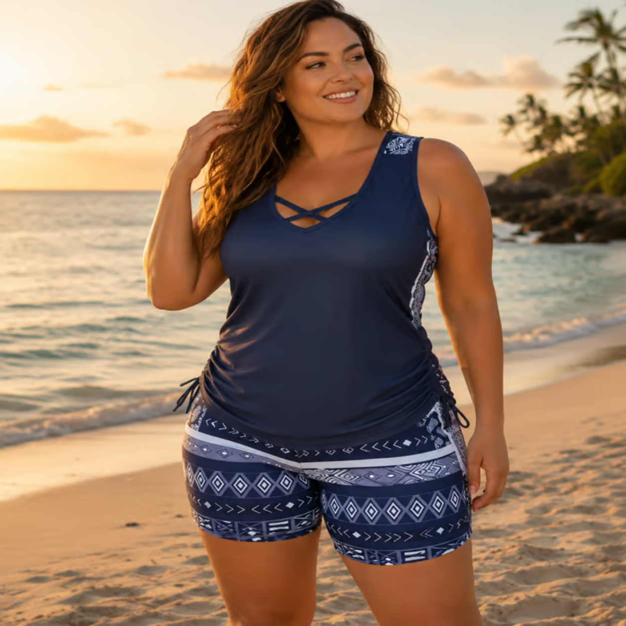 ⏰LAST DAY 90% OFF - Women's 2-Piece Tummy Control Tankini Set with Built-In Bra – Flattering Boho Swimwear with Shorts
