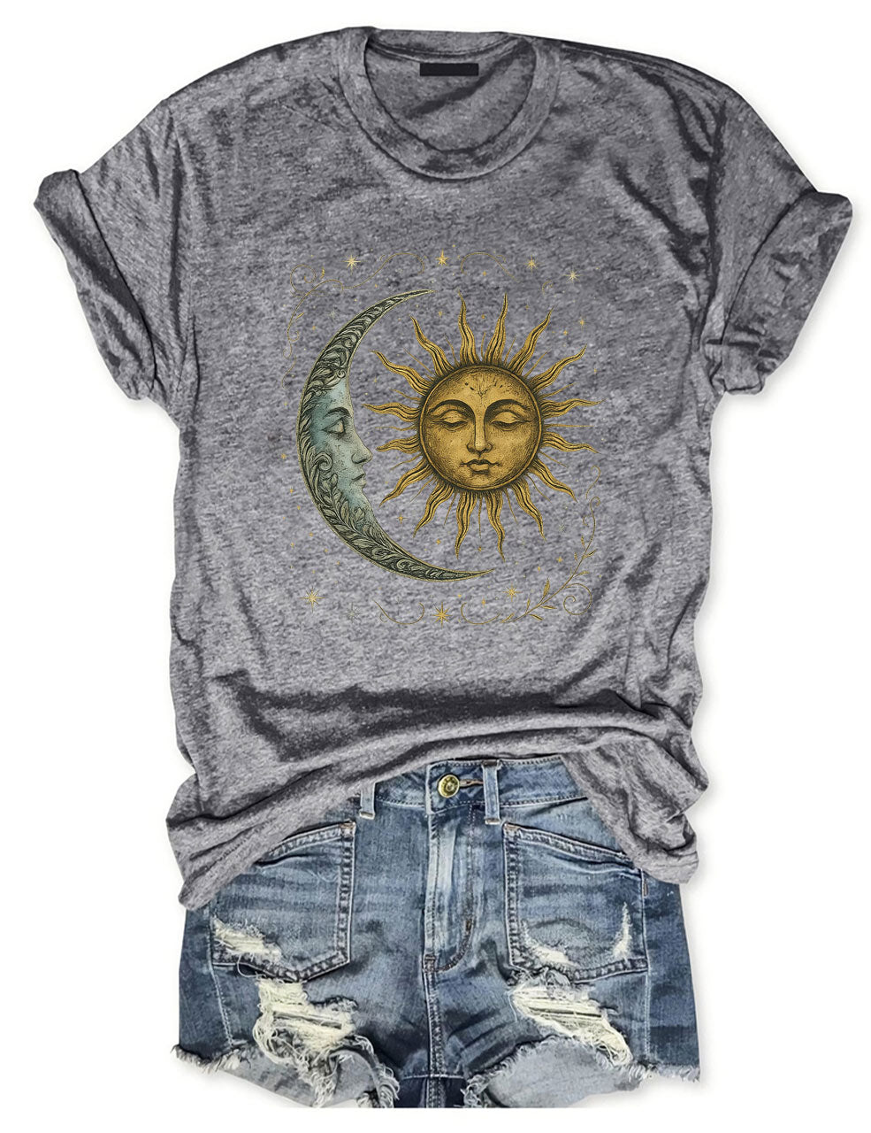 Boho Celestial Moon and Radiant Sun Spiritual Pattern T-Shirt, Mystical Shirt, Artsy Tee, Aesthetic T-Shirt, Spiritual Boho tee