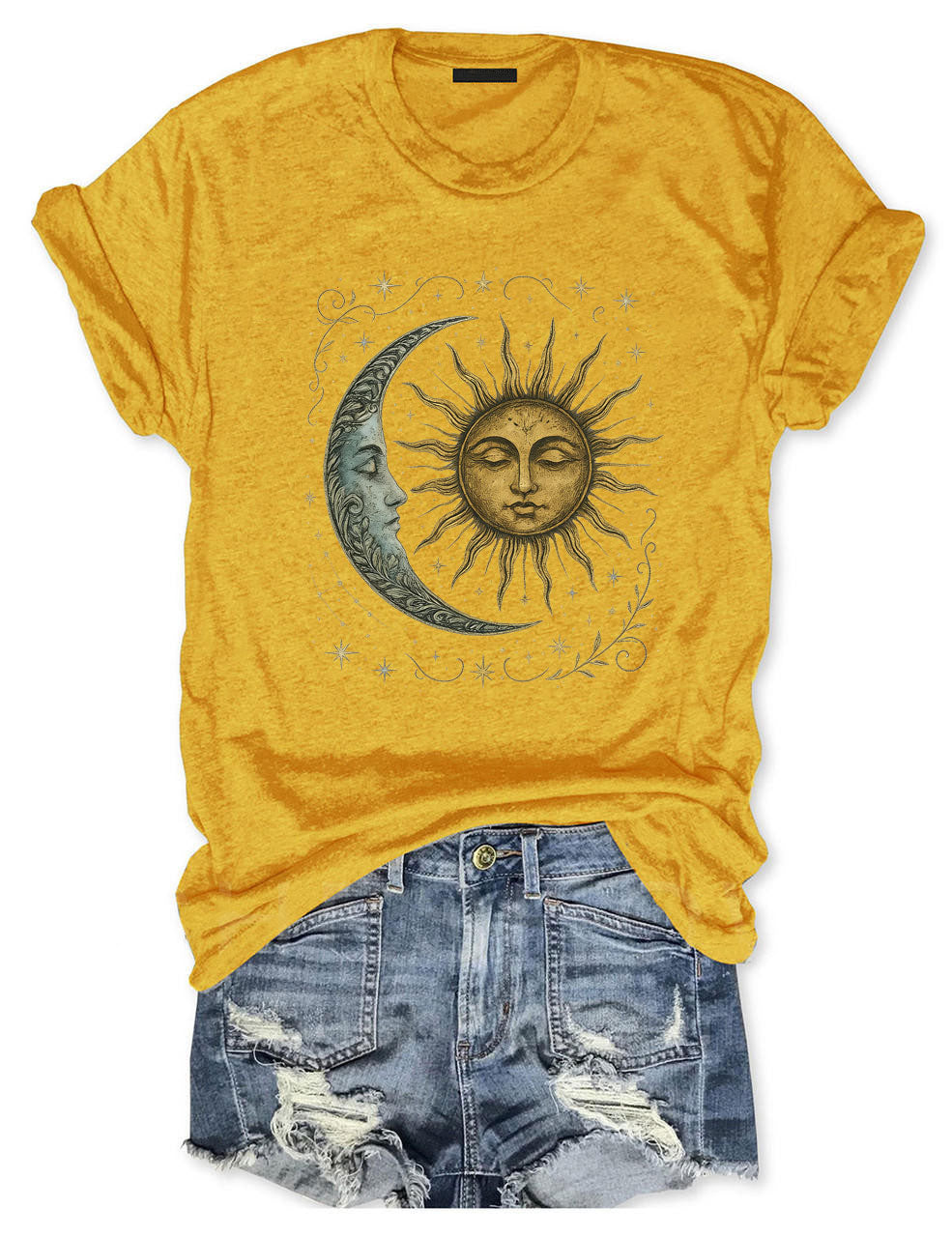 Boho Celestial Moon and Radiant Sun Spiritual Pattern T-Shirt, Mystical Shirt, Artsy Tee, Aesthetic T-Shirt, Spiritual Boho tee