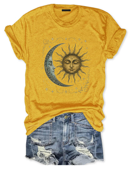 Boho Celestial Moon and Radiant Sun Spiritual Pattern T-Shirt, Mystical Shirt, Artsy Tee, Aesthetic T-Shirt, Spiritual Boho tee