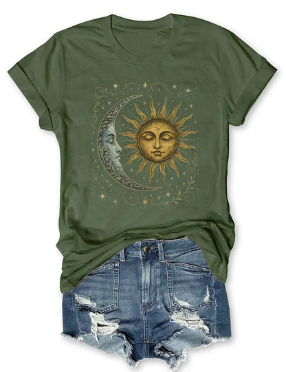 Boho Celestial Moon and Radiant Sun Spiritual Pattern T-Shirt, Mystical Shirt, Artsy Tee, Aesthetic T-Shirt, Spiritual Boho tee