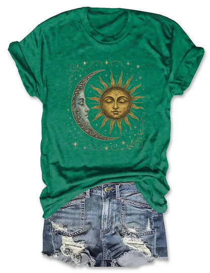 Boho Celestial Moon and Radiant Sun Spiritual Pattern T-Shirt, Mystical Shirt, Artsy Tee, Aesthetic T-Shirt, Spiritual Boho tee